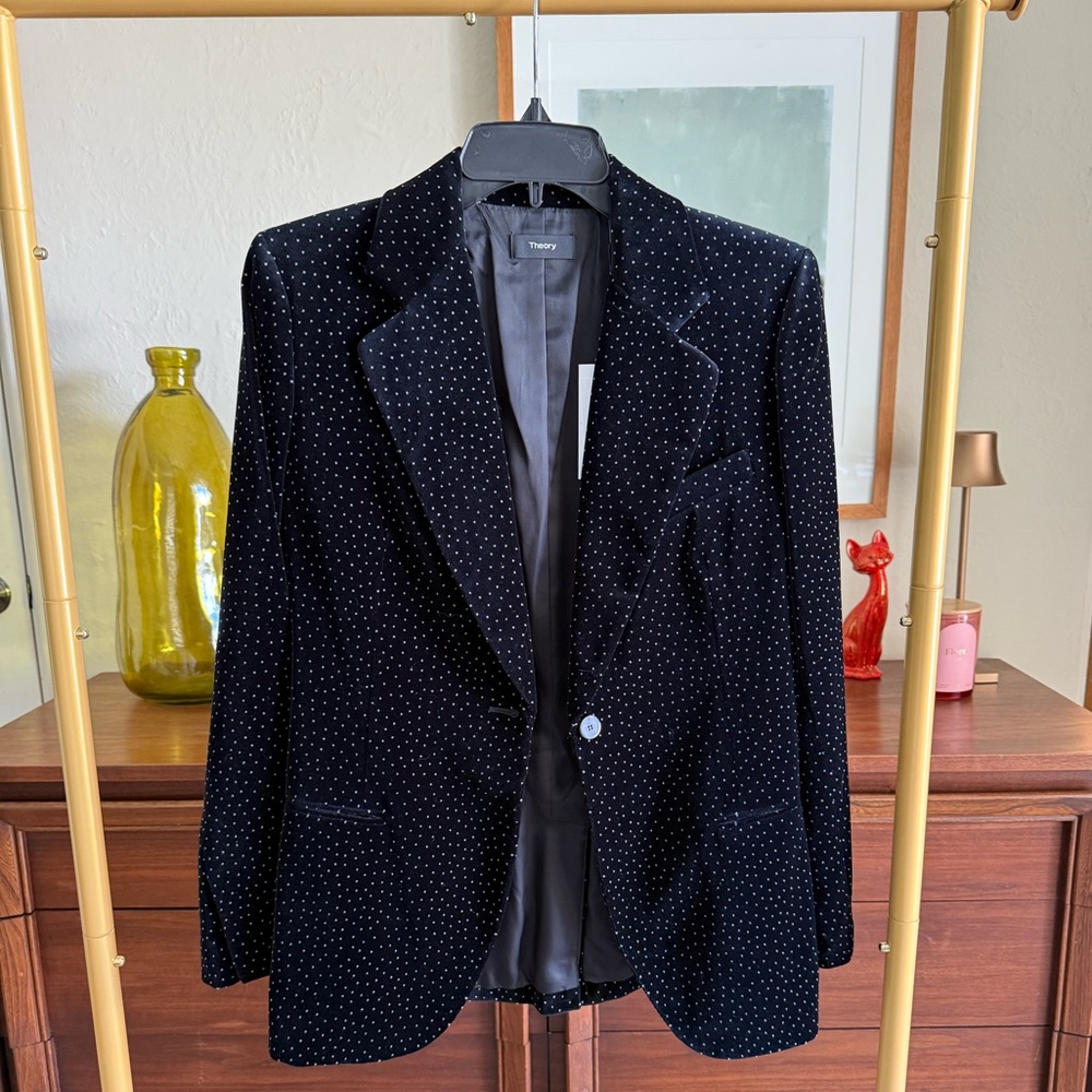 Theory Black and White Dot Velvet Blazer NWT